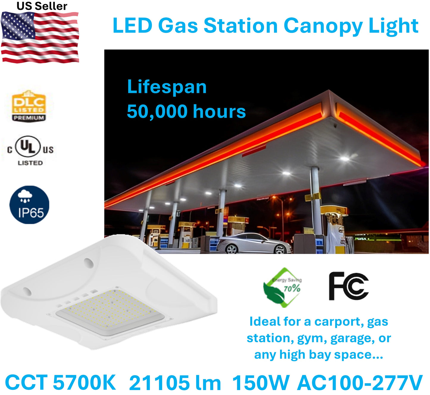 GS Series - 1 Pack LED Gas Station Canopy (Ideal for Car Port, Gas Station, Gym, Garage or any other high bay lighting locations)