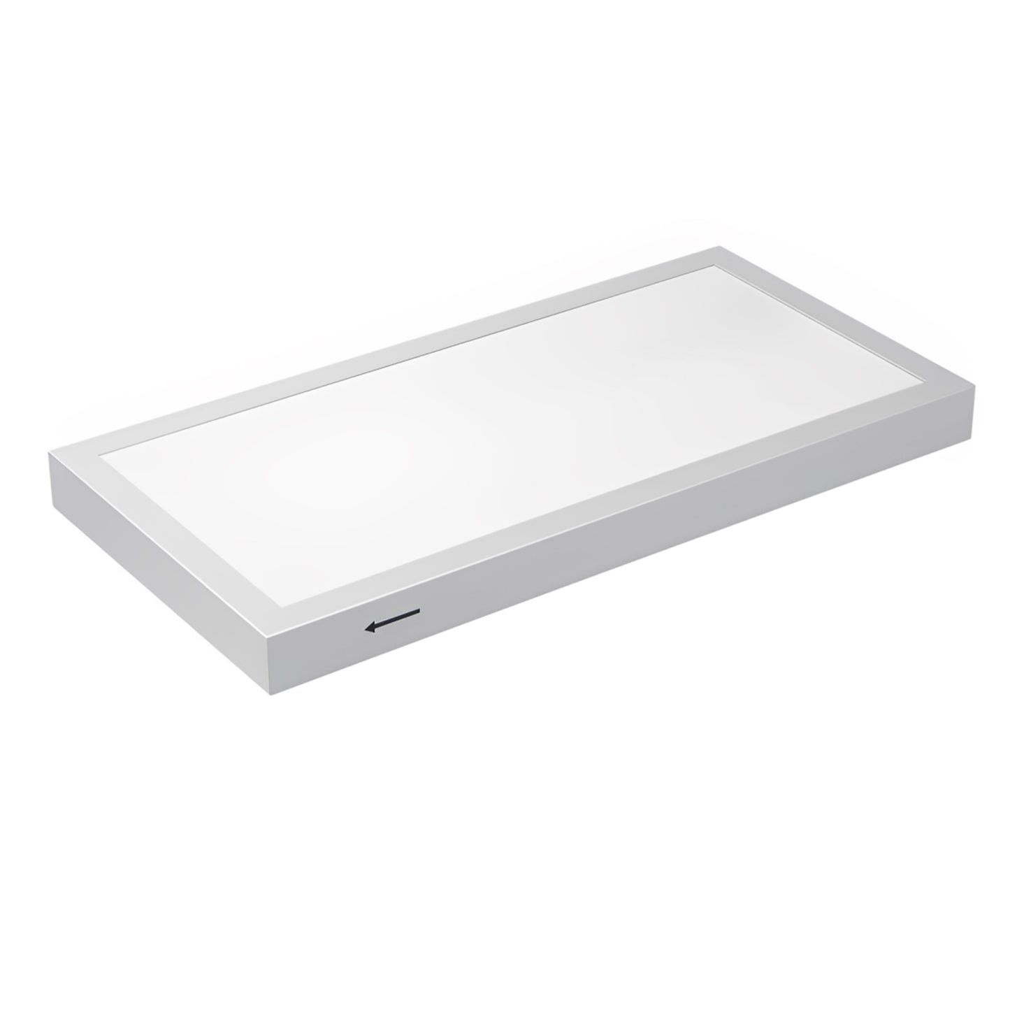 Front view of 1x2 LED surface mount backlit panel light with slim modern design, selectable CCT, and uniform glare-free ceiling illumination