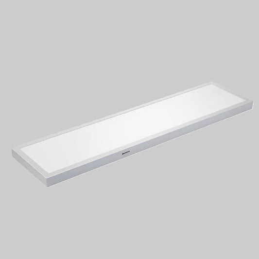 Front view of 1x4 LED surface mount backlit panel light featuring energy-efficient diffused lighting for commercial and residential ceilings
