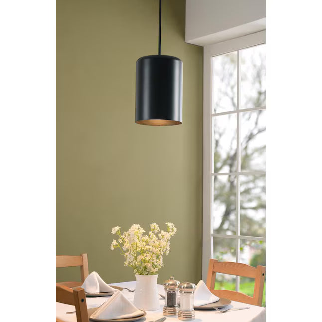 1-pack modern LED pendant cylinder light installed in a dining room or restaurant, featuring black matte finish, adjustable hanging height, and dimmable 3CCT lighting
