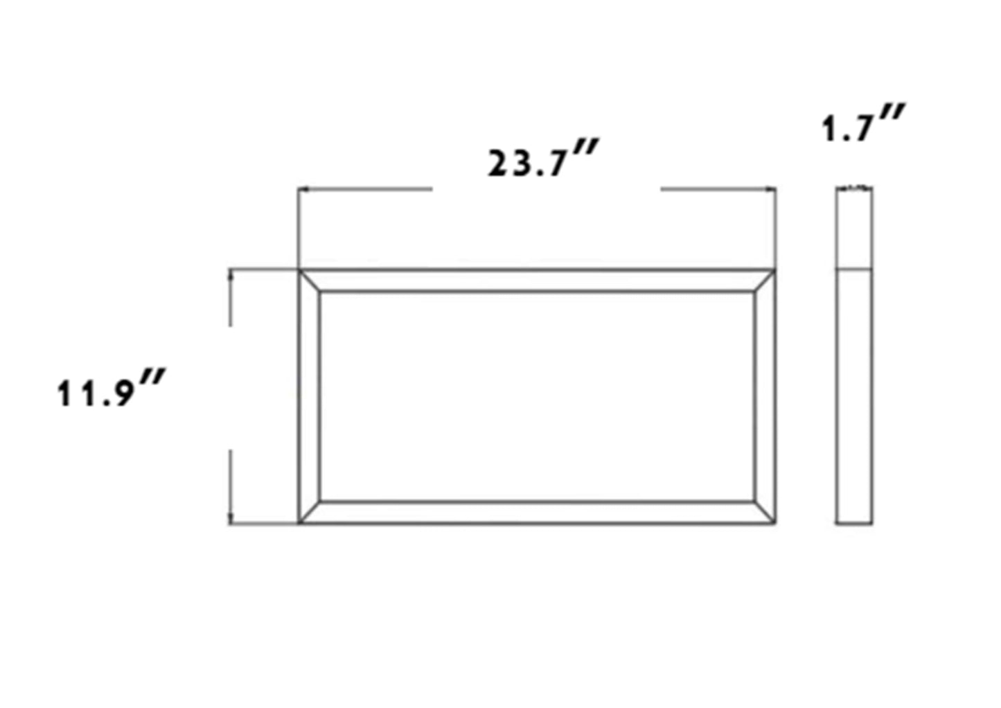 Dimensions diagram of 1x2 LED surface mount backlit panel light measuring 11.9 inch by 243.7inch by 1.7 inch