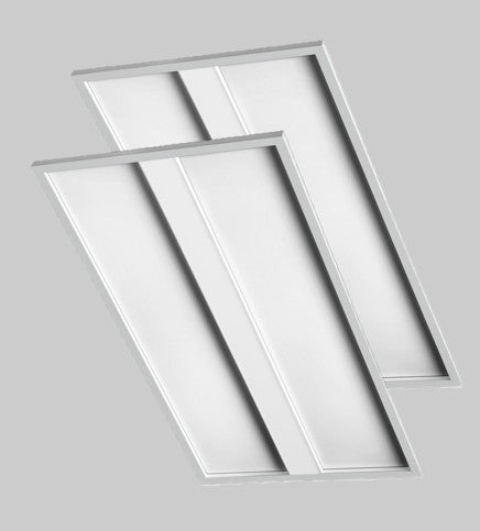 Two pack 2x4 LED architectural recessed panel lights with high efficiency backlit illumination and selectable wattage for commercial applications