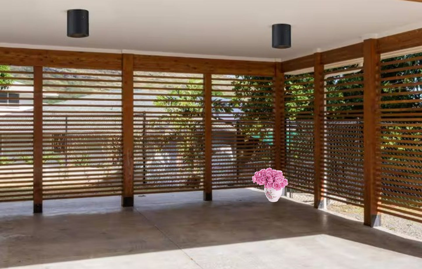 2-pack modern LED pendant cylinder lights surface-mounted on an outdoor balcony, suitable for damp locations, featuring black matte finish, adjustable hanging height, and dimmable 3CCT lighting