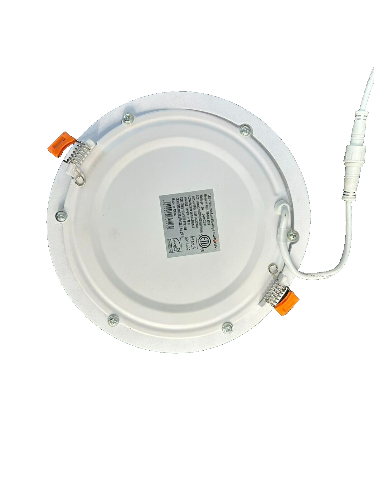 Back view of 3-inch ultra slim LED recessed downlight showing spring clips, and low-profile canless construction.