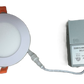 Front view of 3-inch round LED canless recessed ultra slim downlight with white trim and modern low-profile design 