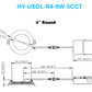 Technical dimension diagram of 4-inch LED canless recessed ultra slim downlight showing cutout size, fixture diameter, and low-profile height measurements.