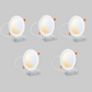 5-pack of 6-inch round LED canless recessed ultra slim downlights with selectable 2700K / 3000K / 3500K / 4000K / 5000K color temperatures, Triac dimming, ETL and Energy Star certification, low-profile IC-rated design for residential and commercial ceiling lighting applications.
