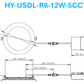 Technical dimension diagram of 6-inch LED canless recessed ultra slim downlight showing cutout size, fixture diameter, and low-profile height measurements.