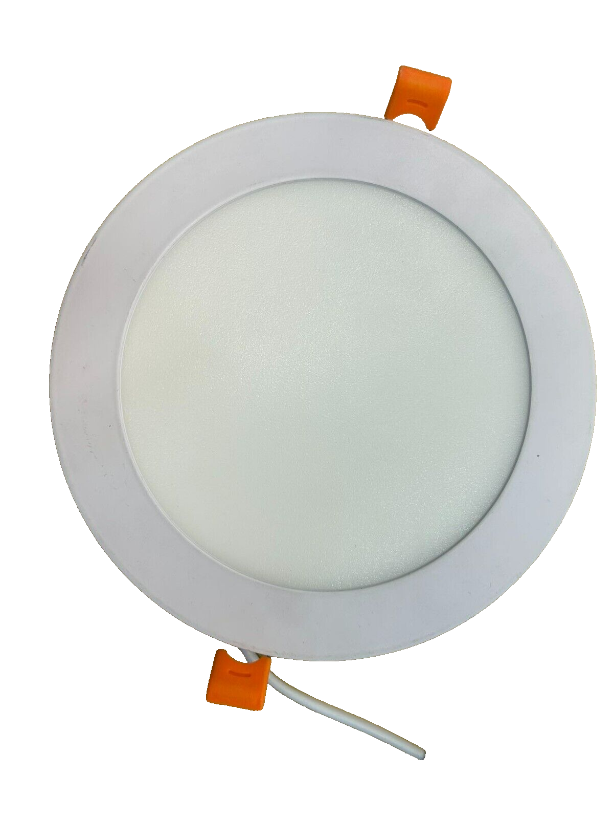Front view of 6-inch round LED canless recessed ultra slim downlight featuring a sleek white finish