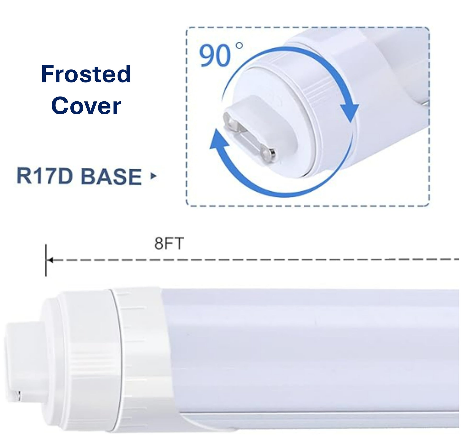 8-foot R17D (LAMP BASE) bypass tube with frosted cover, the R17D lamp base is 90 degree turnable.