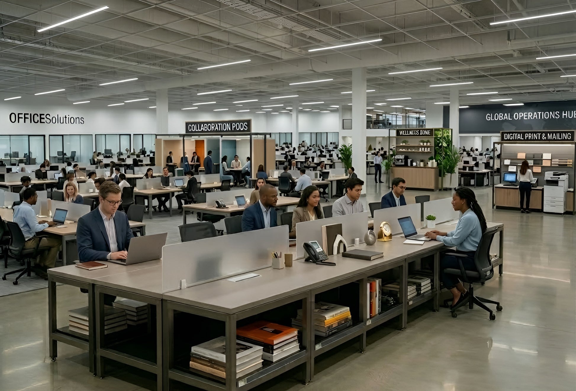 8FT LED T8 tube lighting used in an open office, providing bright business office lighting