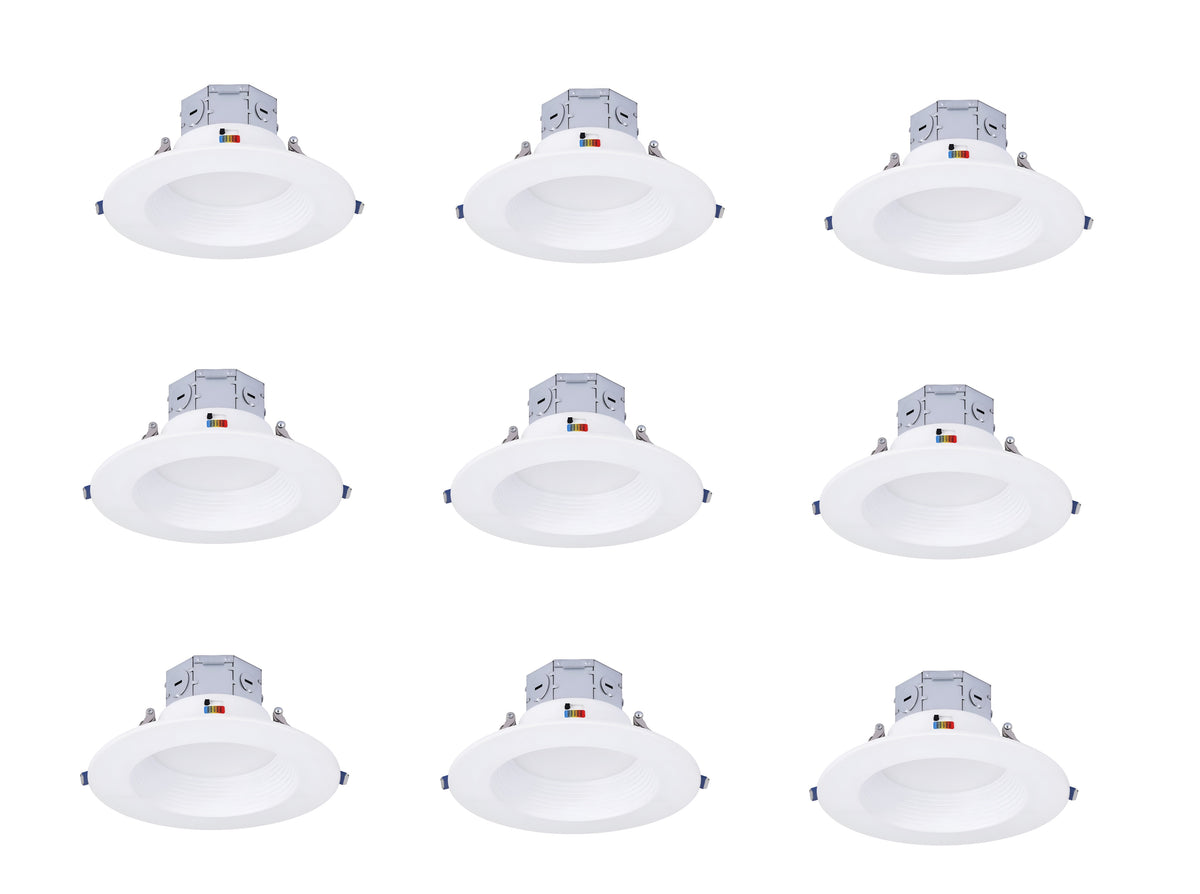9-pack LED J-box anti-glare recessed downlights with 5CCT selectable 2700K-5000K for residential and commercial lighting
