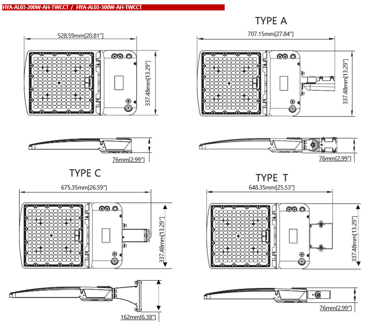 LED Shoebox Area Light, Adjustable Wattage & CCT (AL03 Series)