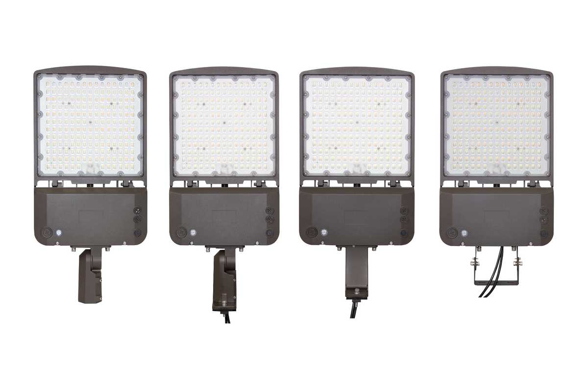 LED Shoebox Area Light with versatile mounting arm for outdoor installation