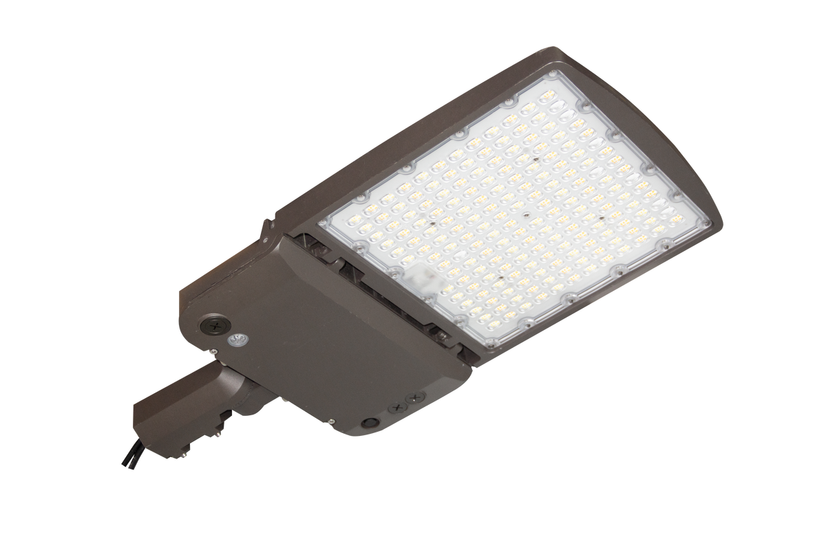 LED Shoebox Area Light with slip fitter arm for outdoor installation