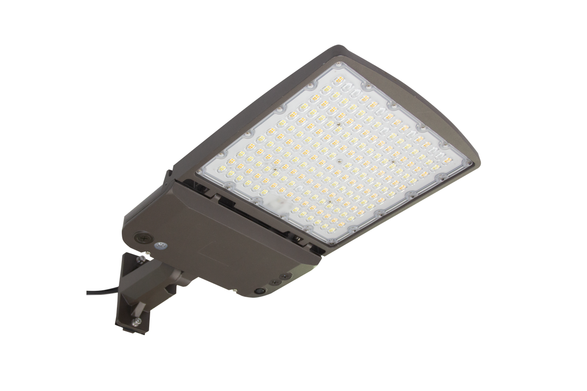 LED Shoebox Area Light with universal arm for outdoor installation