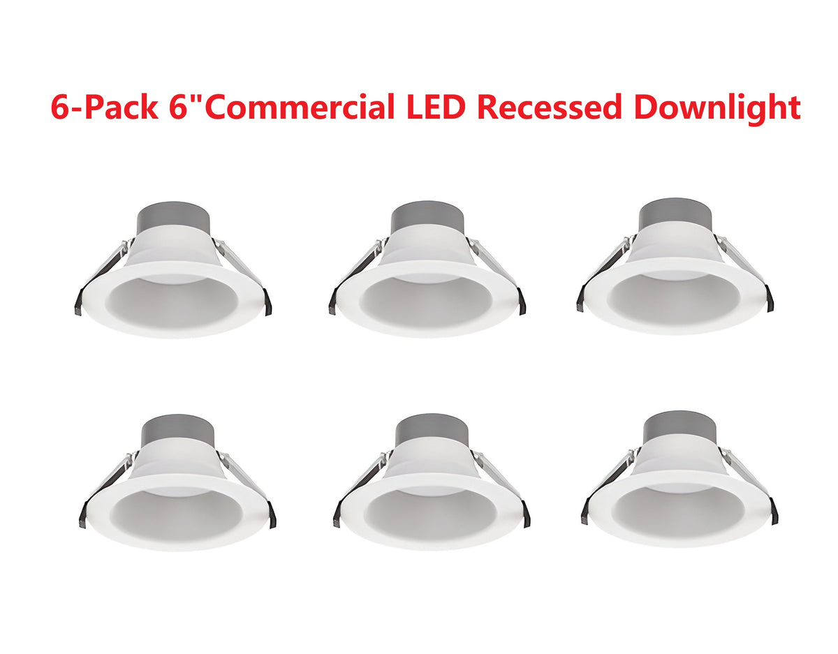 6-Pack LED Commercial Downlight (CDL Series) – 5CCT, Selectable Wattage, IC Rated
