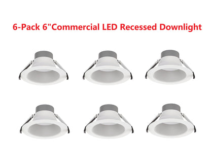 6-Pack LED Commercial Downlight (CDL Series) – 5CCT, Selectable Wattage, IC Rated
