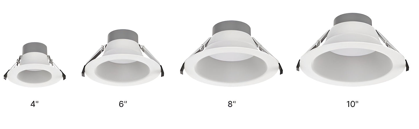 CDL Series LED commercial downlights shown in multiple sizes