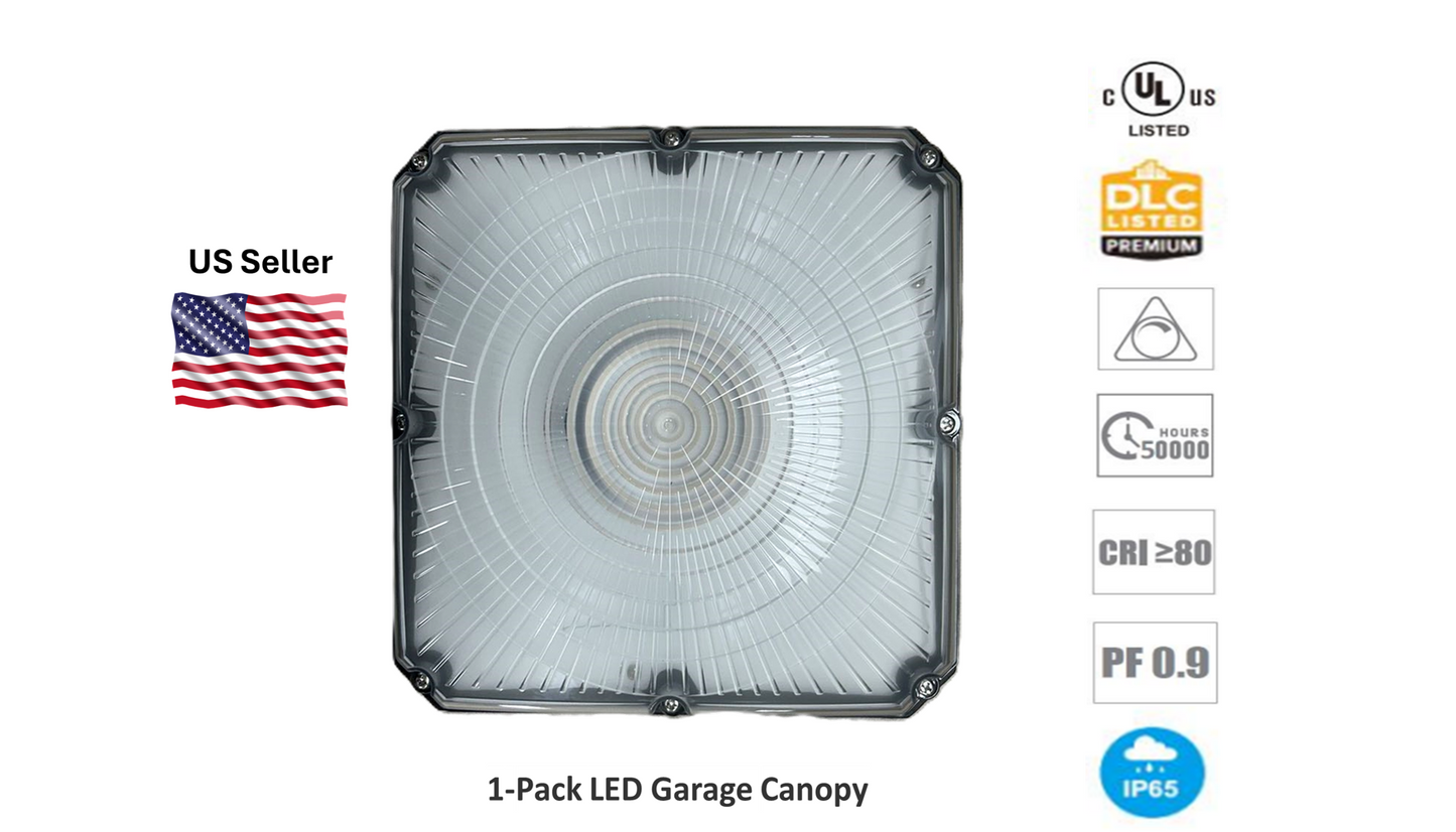 GC Series  - 1 Pack LED CANOPY LIGHT  (Ideal for Parking Structure, Storage Area, Shopping Area Walkway, Entryway, Low Roof Security)