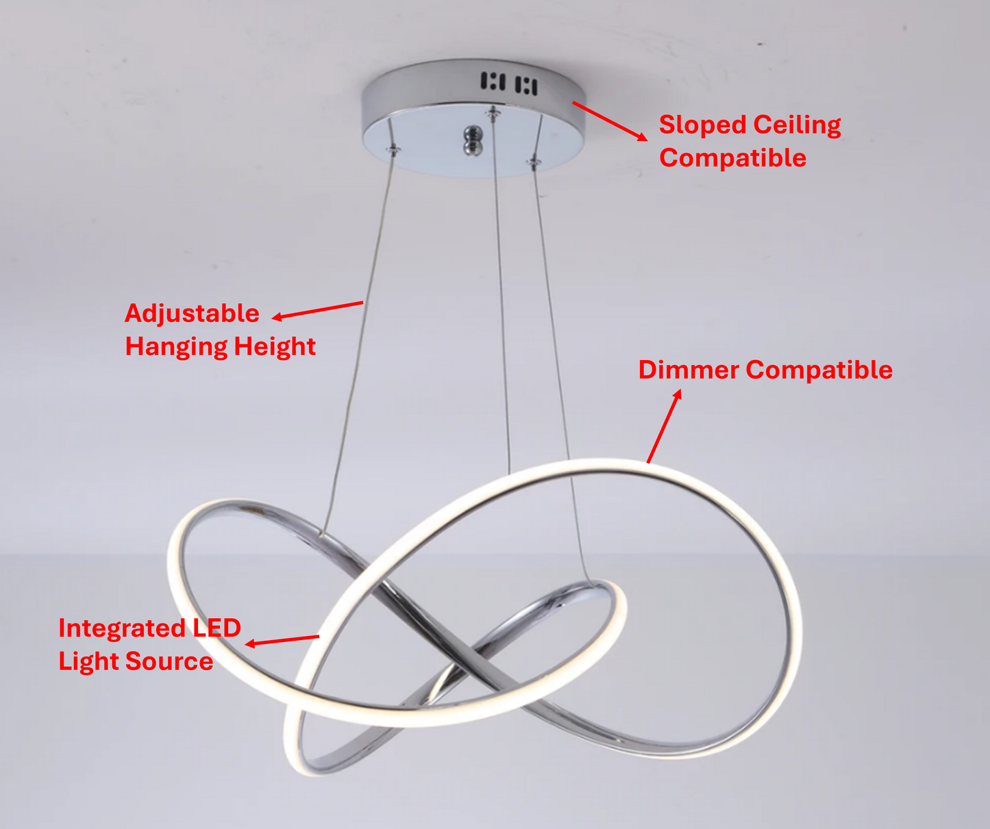 Modern LED Swirl Geometric Chandelier 30W 2600LM 3CCT Dimmable Contemporary Pendant Light