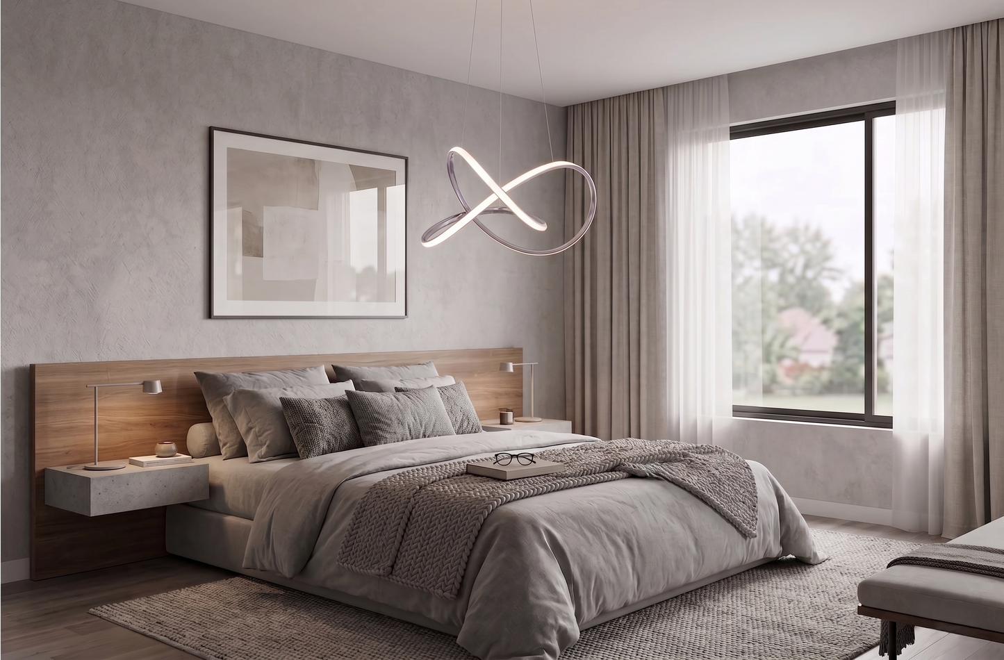 Modern LED Swirl Geometric Chandelier 30W 2600LM 3CCT Dimmable Contemporary Pendant Light