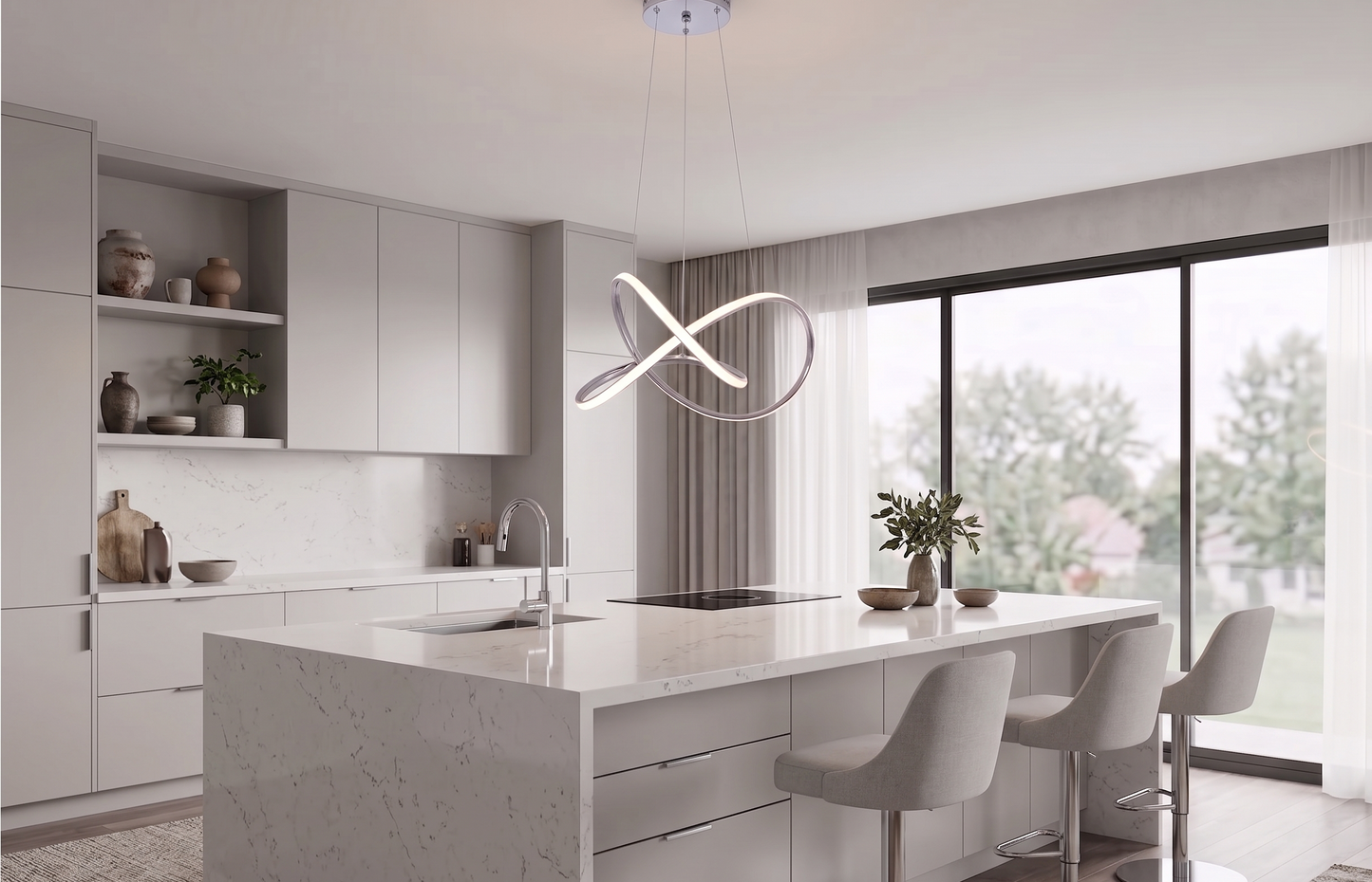 Modern LED Swirl Geometric Chandelier 30W 2600LM 3CCT Dimmable Contemporary Pendant Light