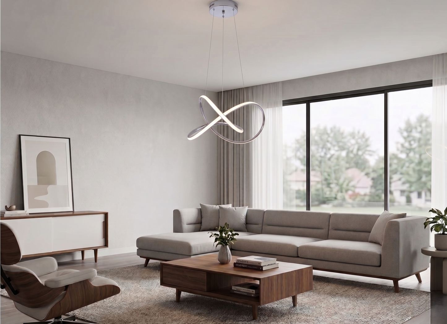 Modern LED Swirl Geometric Chandelier 30W 2600LM 3CCT Dimmable Contemporary Pendant Light