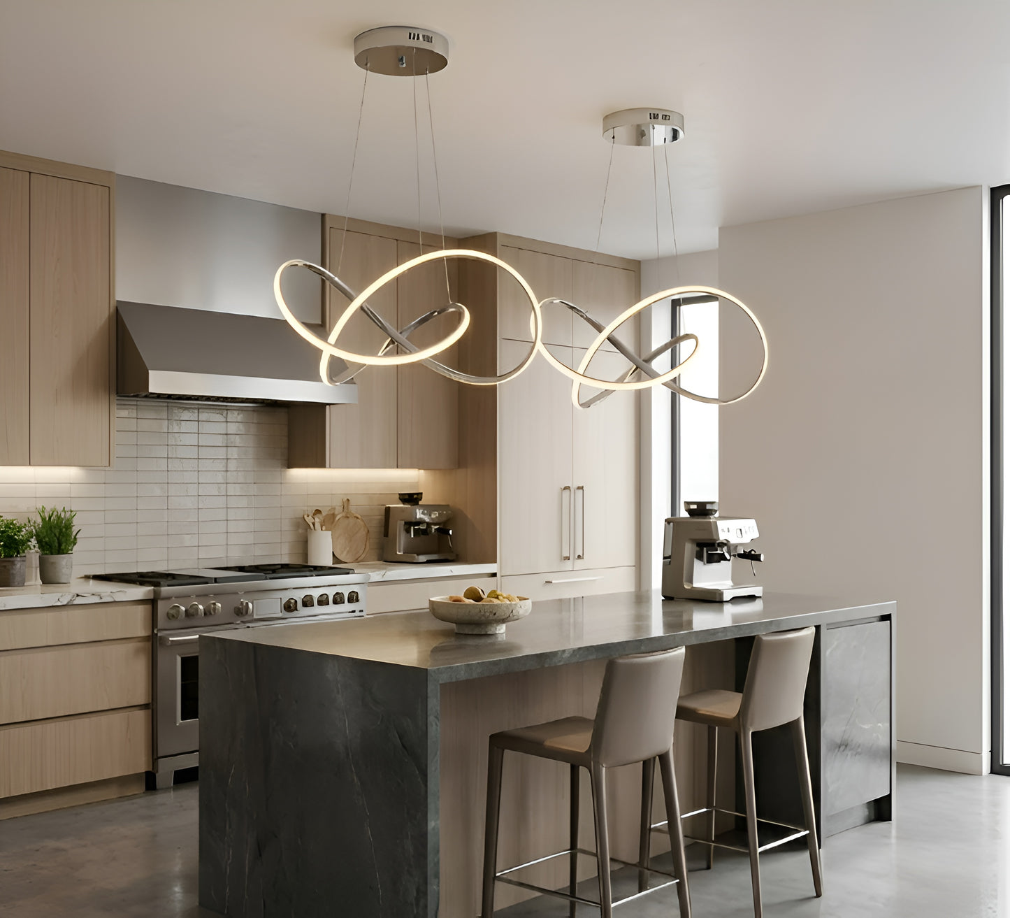 Modern LED Swirl Geometric Chandelier 30W 2600LM 3CCT Dimmable Contemporary Pendant Light