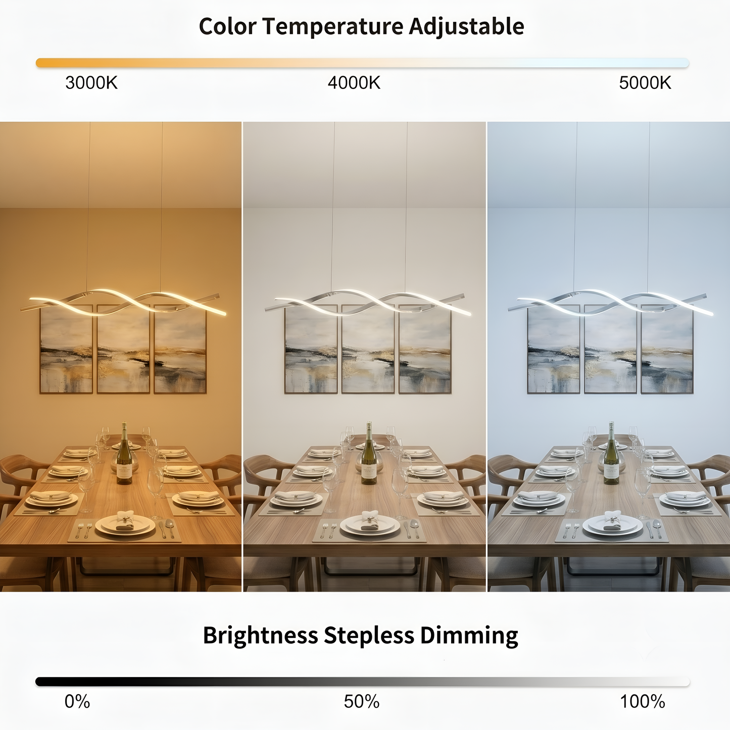 Dimmable LED Pendant Light – CCT Selectable 3000K-4000k-5000K, Modern Chrome Fixture for Kitchen, Dining & Stairwell