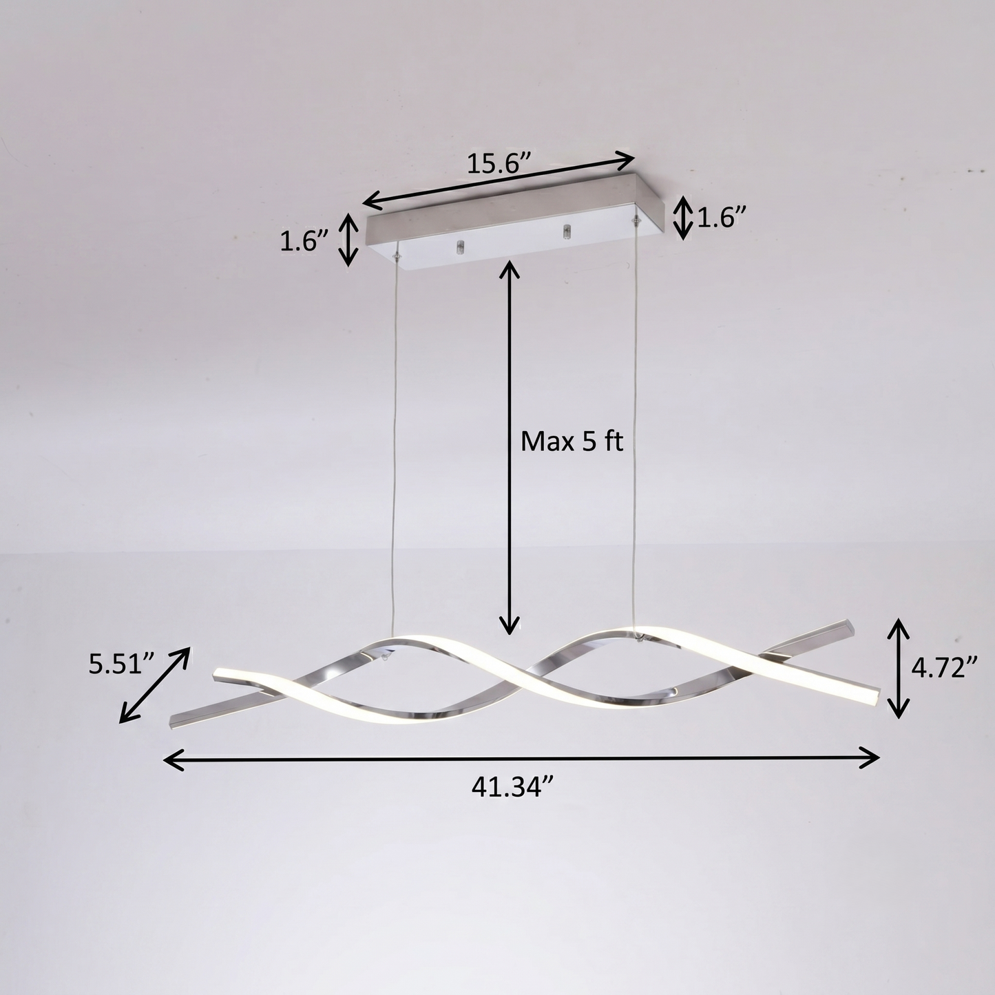 Dimmable LED Pendant Light – CCT Selectable 3000K-4000k-5000K, Modern Chrome Fixture for Kitchen, Dining & Stairwell
