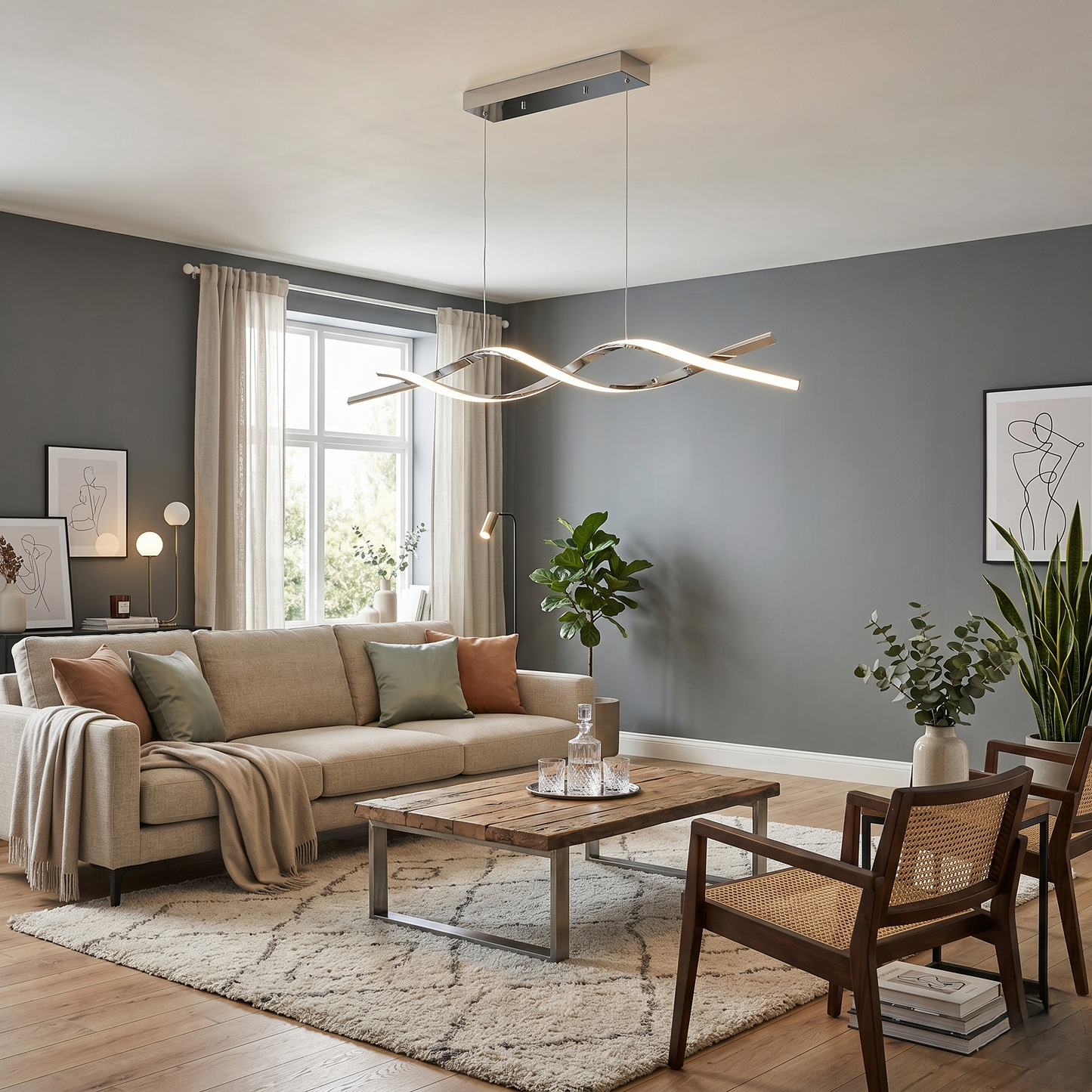 Dimmable LED Pendant Light – CCT Selectable 3000K-4000k-5000K, Modern Chrome Fixture for Kitchen, Dining & Stairwell