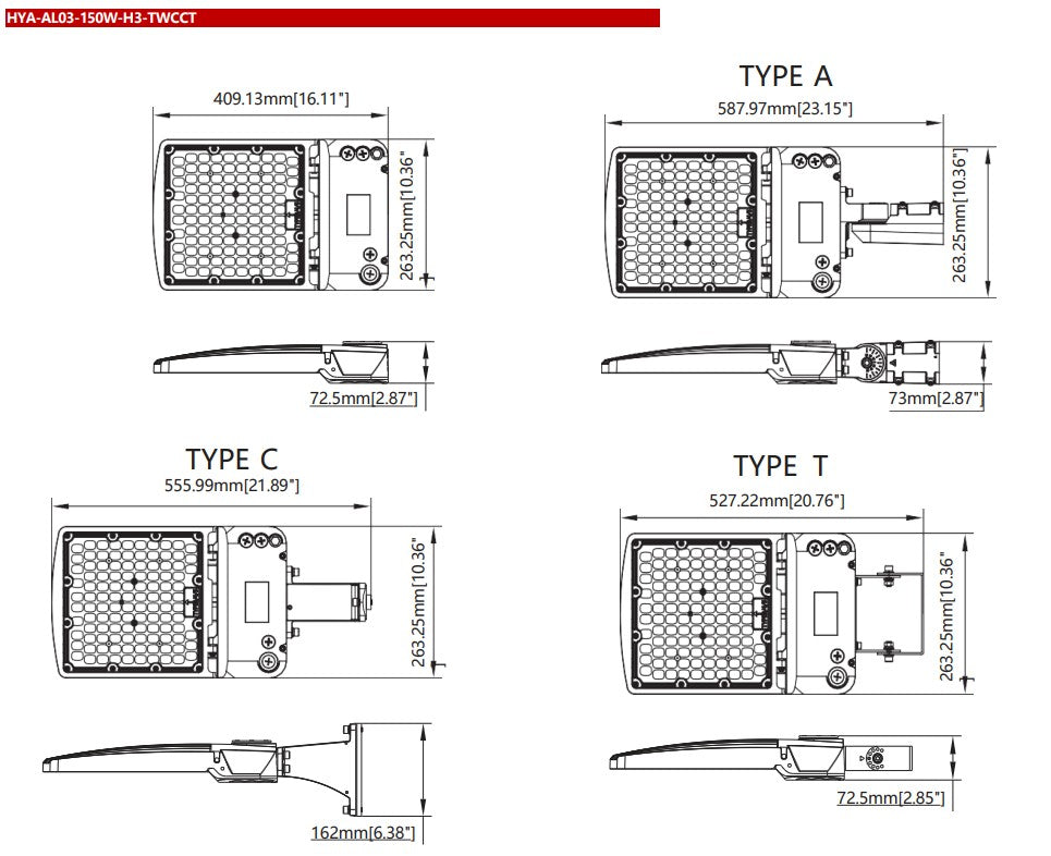 LED Shoebox Area Light, Adjustable Wattage & CCT (AL03 Series)