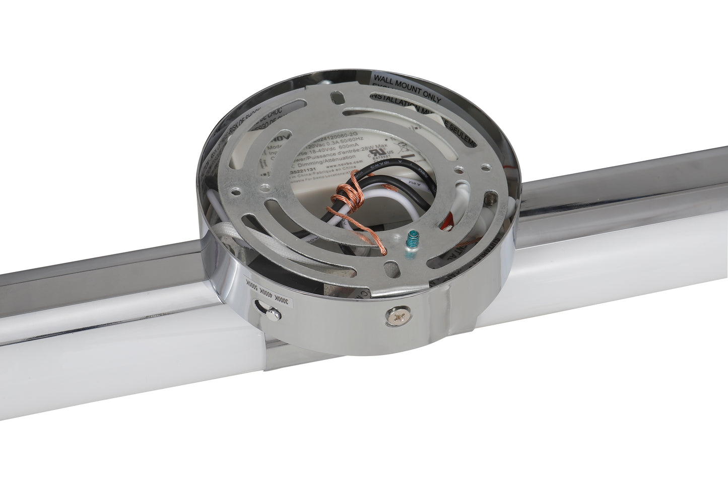 Back view of LED ceiling light showing mounting plate and wires
