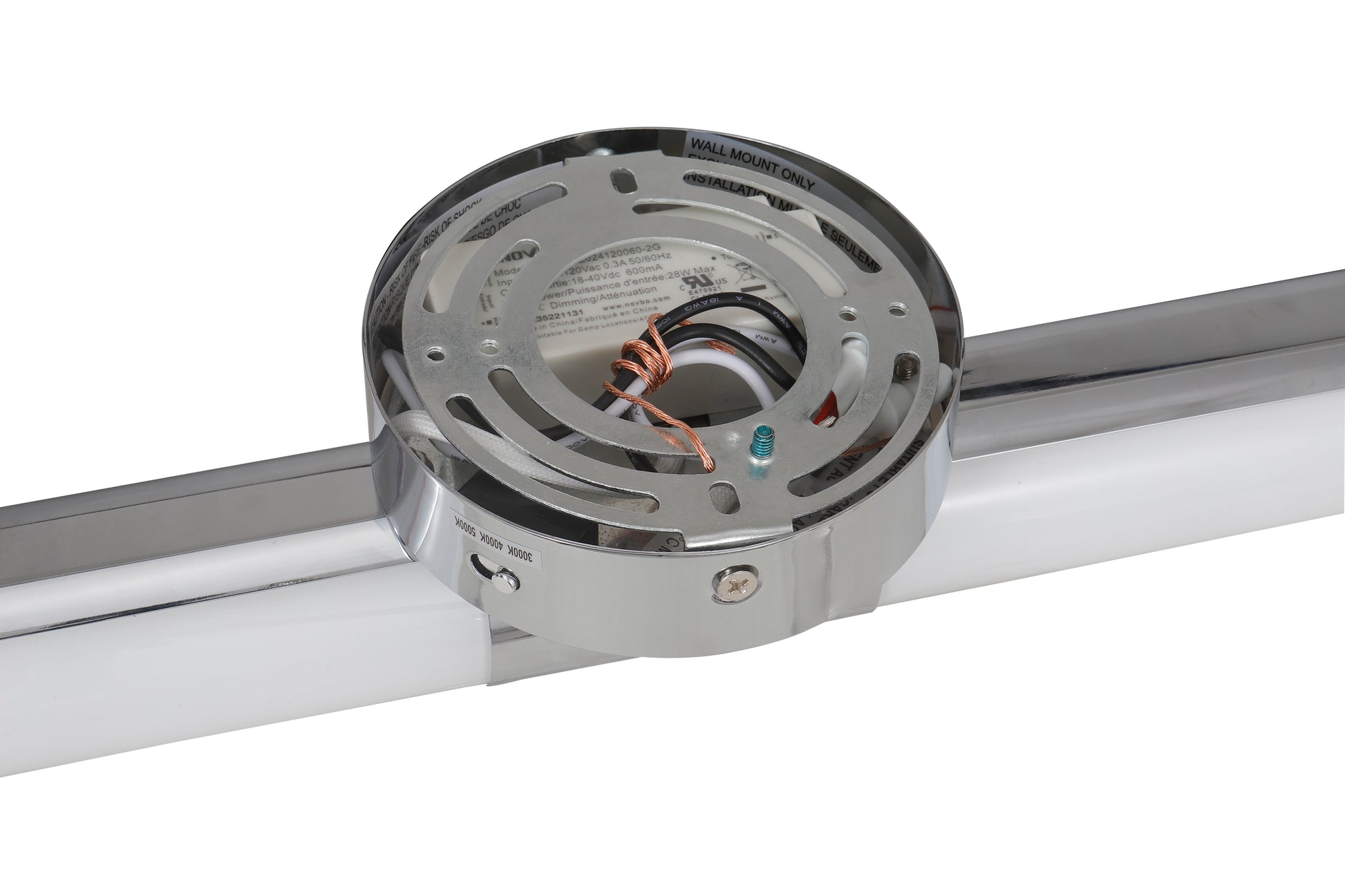 Back view of LED ceiling light showing mounting plate and wires