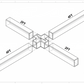 Cross-shaped LED linear pendant light CONPONENTS and dimensions diagram