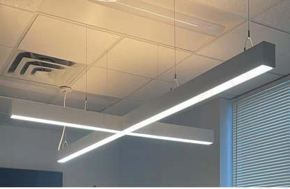 White cross-shaped LED linear pendant light with up and down illumination