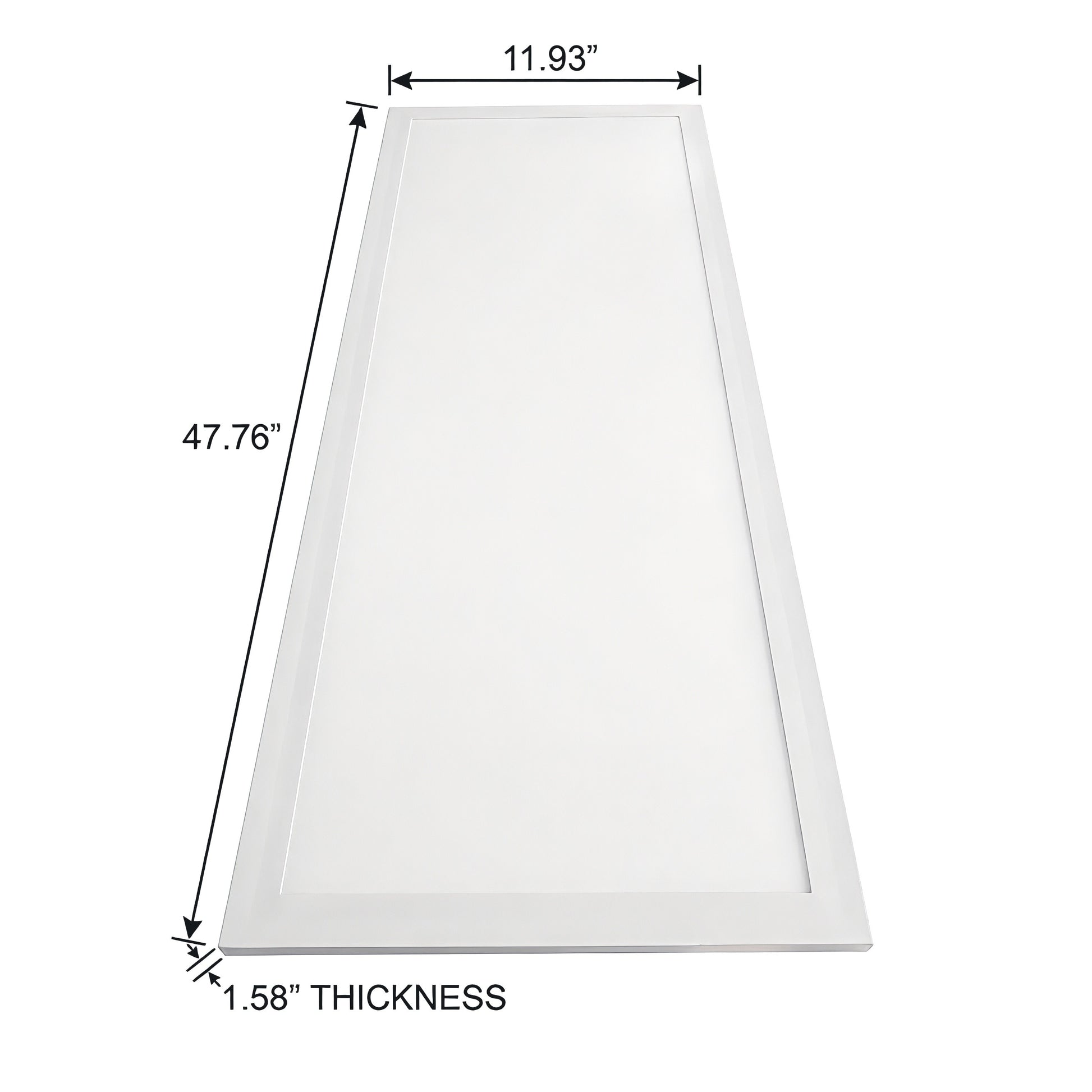 LED Back-Lit Panel Light PB2 Series 1'x4' dimensions diagram showing size, thickness for commercial and residential ceilings