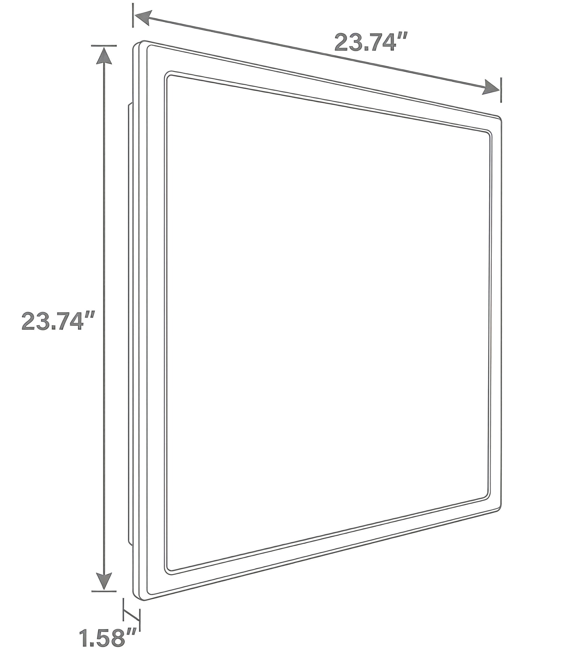 LED Back-Lit Panel Light PB2 Series 2x2 dimensions diagram showing size, thickness, for commercial and residential ceilings