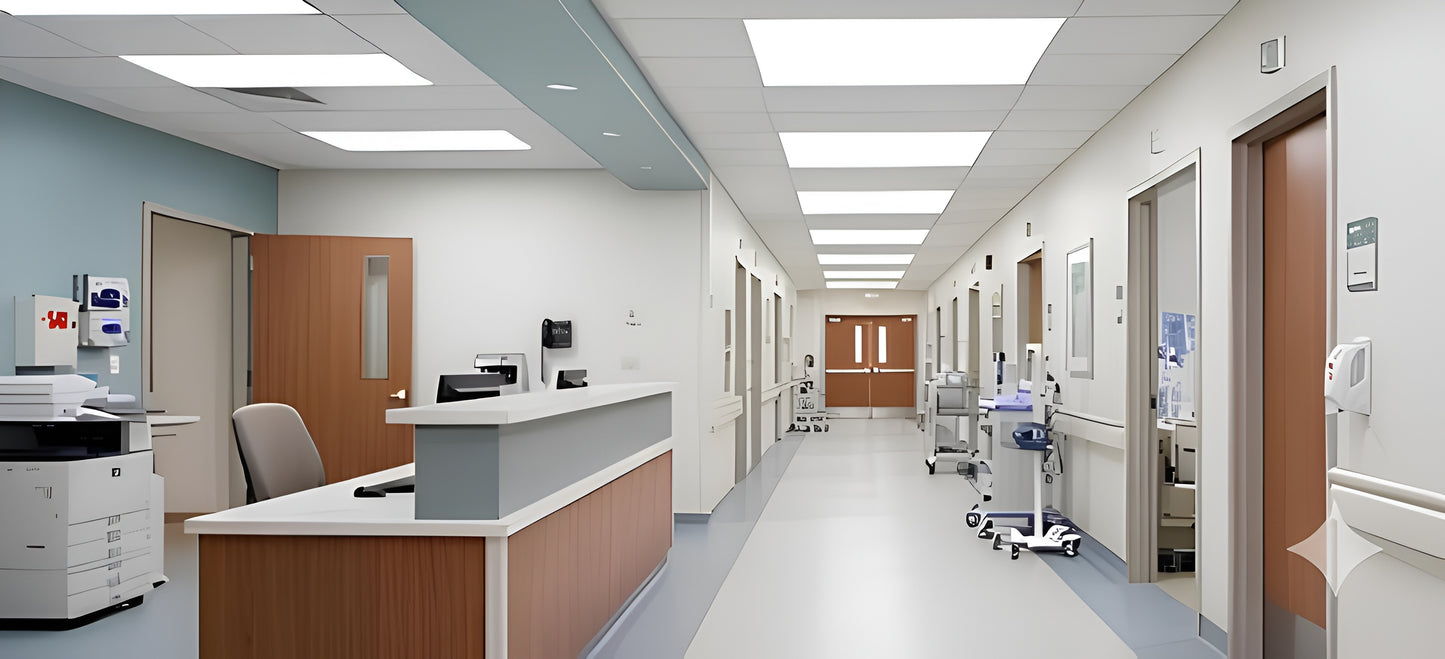 LED Back-Lit Panel Light installed in a hospital, providing bright, energy-efficient, glare-free illumination for healthcare spaces