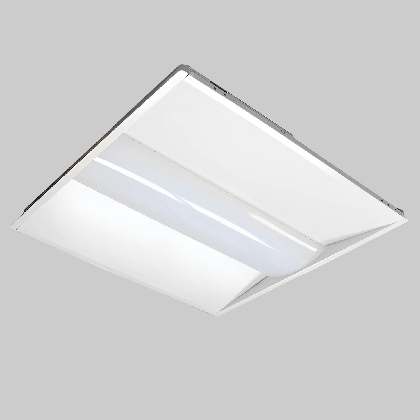 Front  picture of 2x2 LED Center Basket Troffer commercial ceiling light fixture with modern low-profile design and energy-efficient LED panel lighting