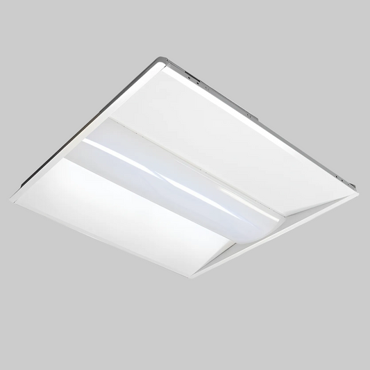 Front  picture of 2x2 LED Center Basket Troffer commercial ceiling light fixture with modern low-profile design and energy-efficient LED panel lighting