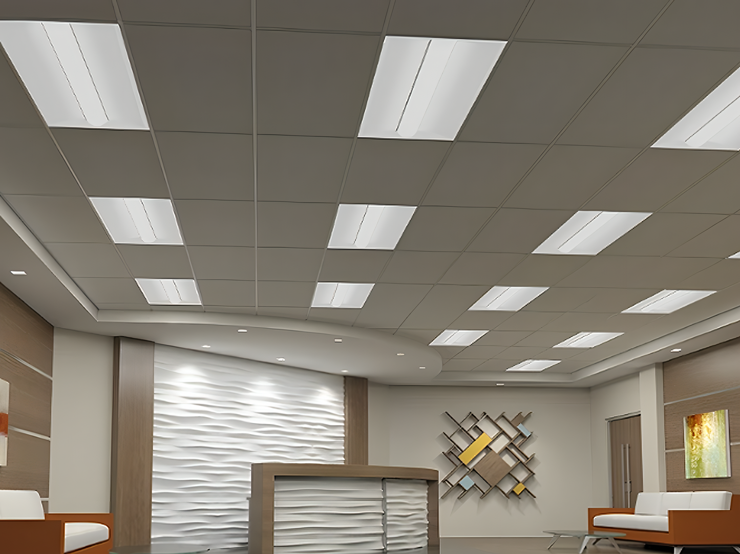 LED Center Basket Troffer installed in classroom providing bright, uniform, glare-free lighting for schools and educational facilities