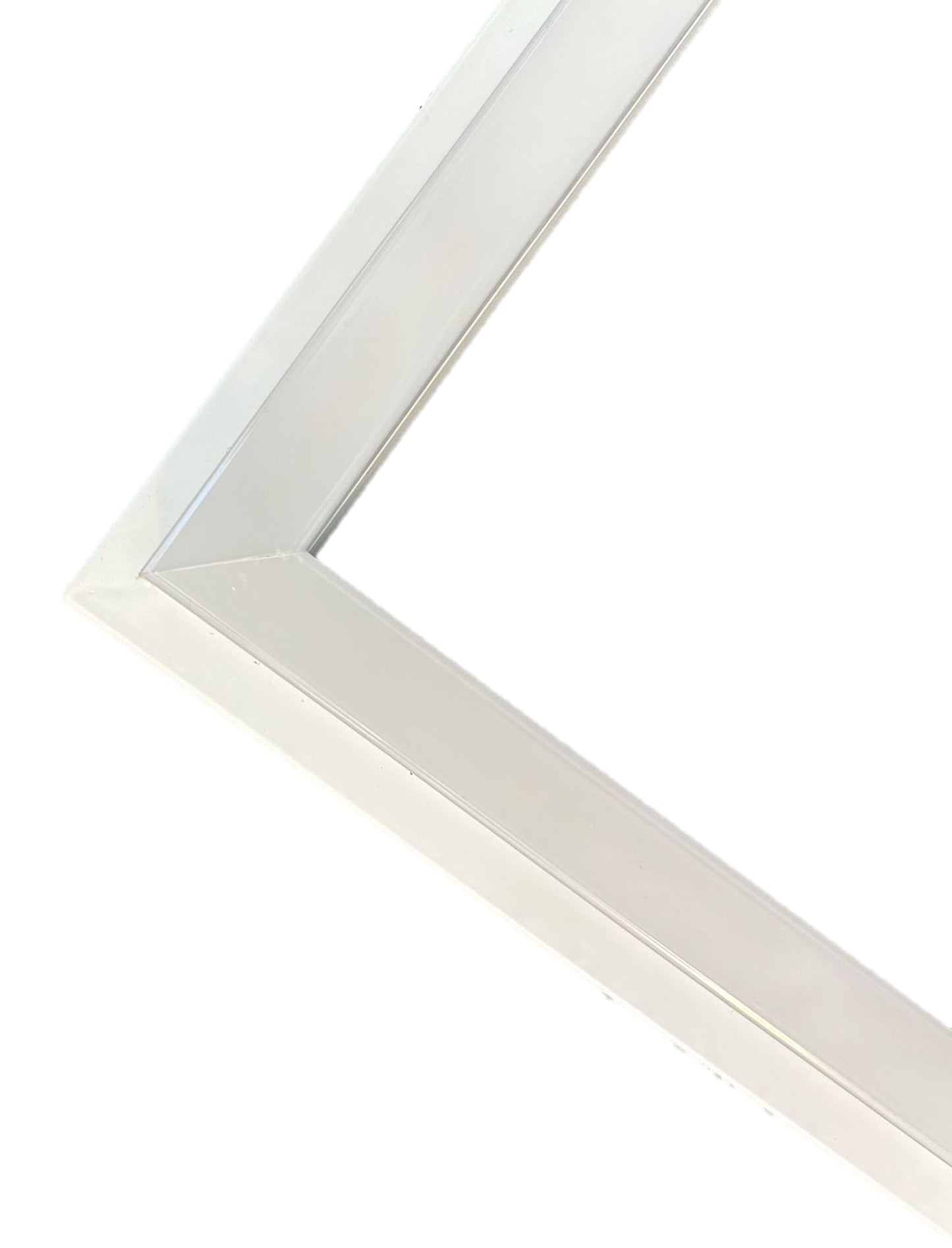 Close-up detail of LED frame light corner showing durable PC diffuser for commercial ceiling panel lighting
