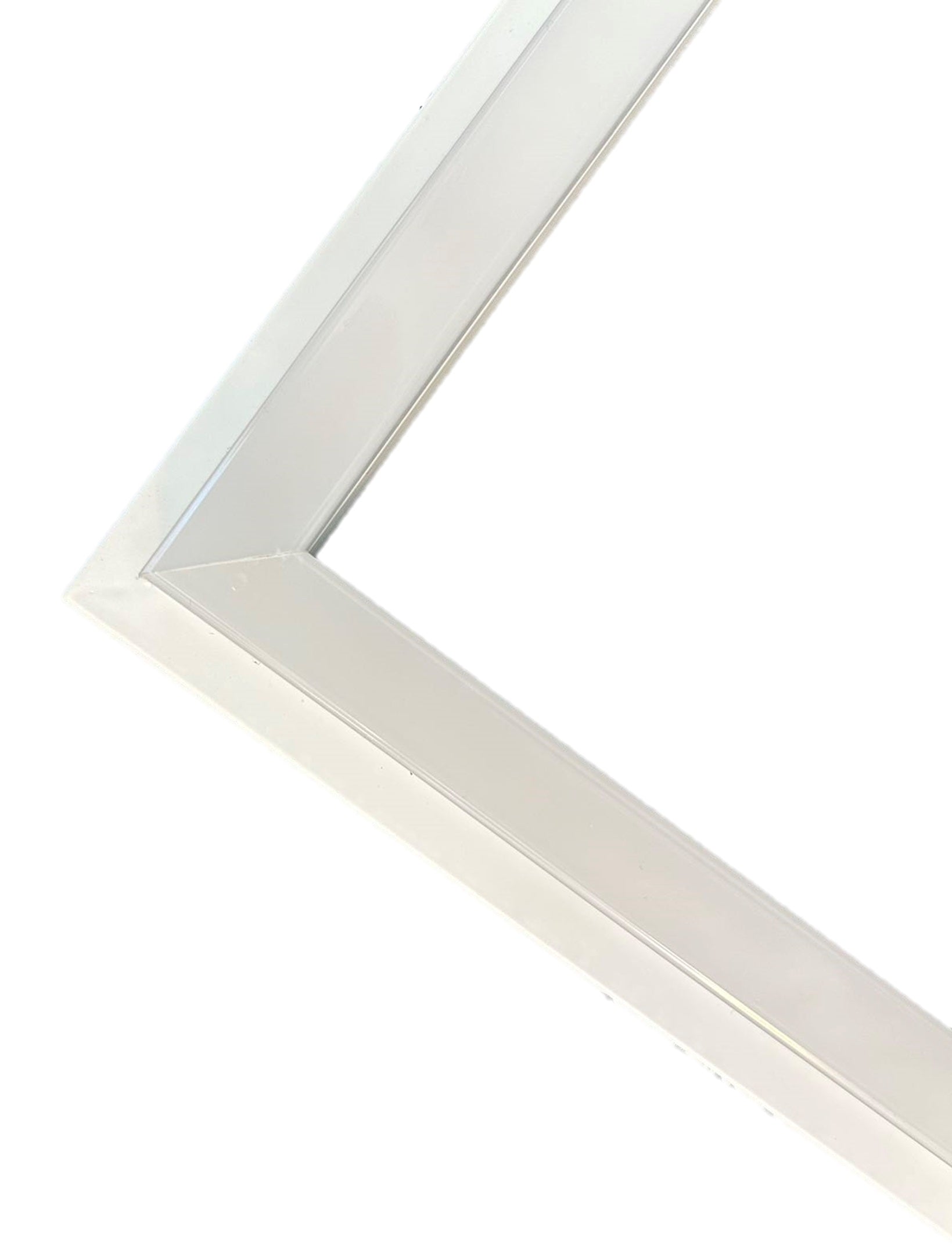 Close-up detail of LED frame light corner showing durable PC diffuser for commercial ceiling panel lighting
