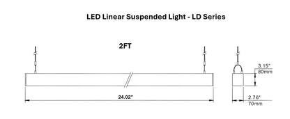 LED linear light fixture dimensions for 2ft