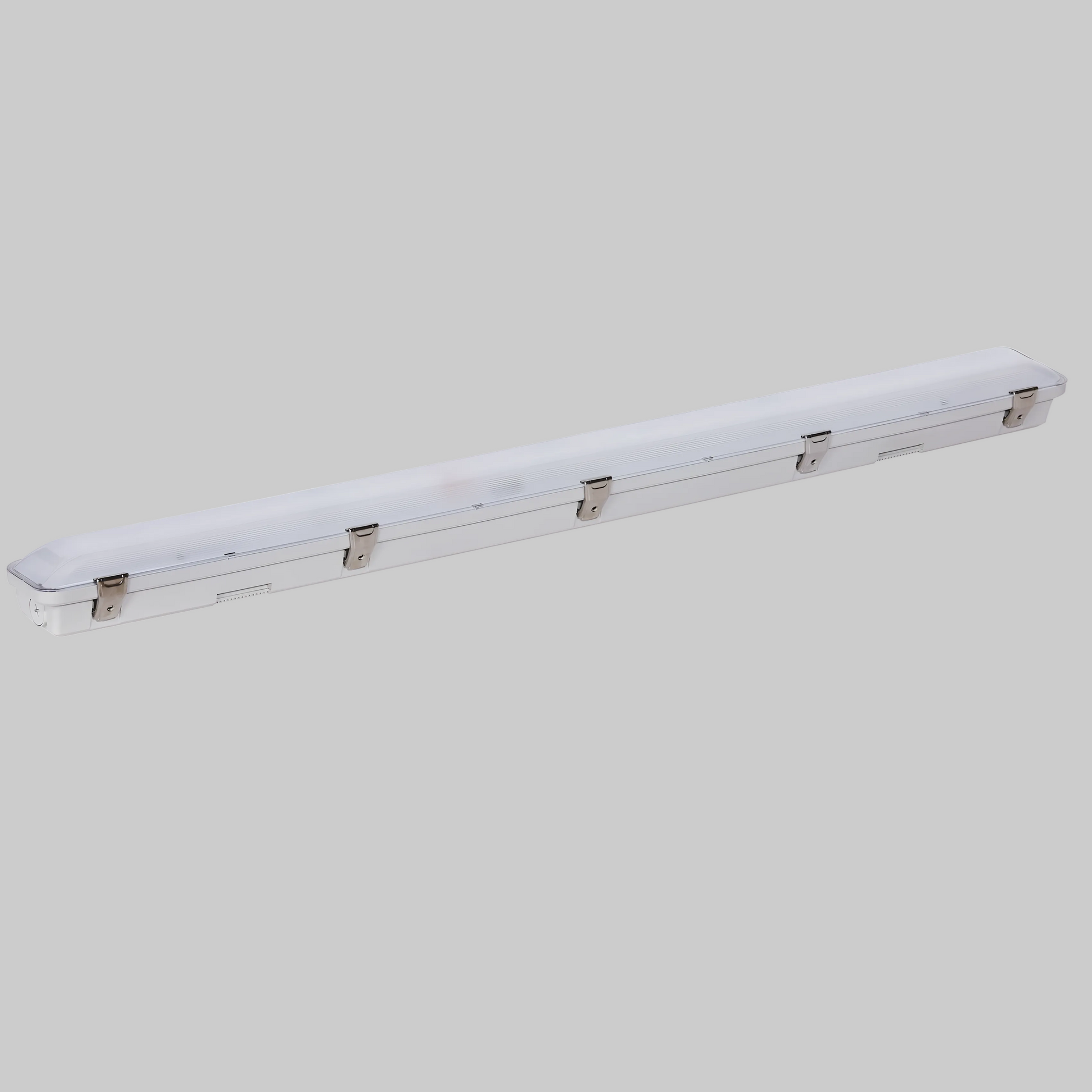 4ft LED waterproof linear vapor tight light fixture, IP66 rated commercial and industrial lighting for parking garages, warehouses, and wet locations, adjustable wattage and CCT, 0-10V dimmable