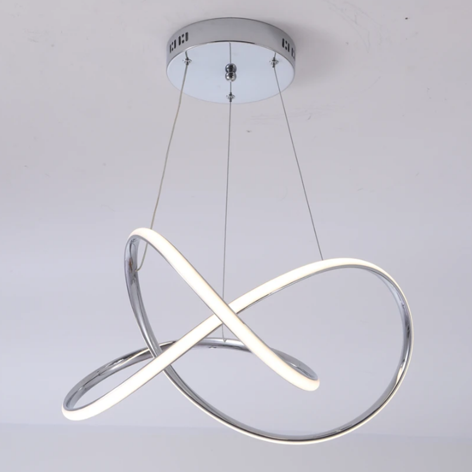 Modern LED swirl chandelier with 30W integrated LED and contemporary aluminum frame