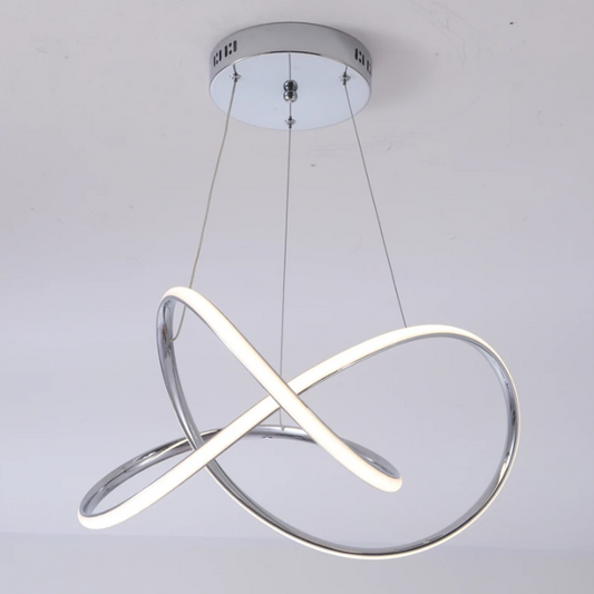 Modern LED swirl chandelier with 30W integrated LED and contemporary aluminum frame