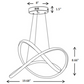 Modern LED swirl chandelier dimensions showing fixture size and adjustable suspension cable